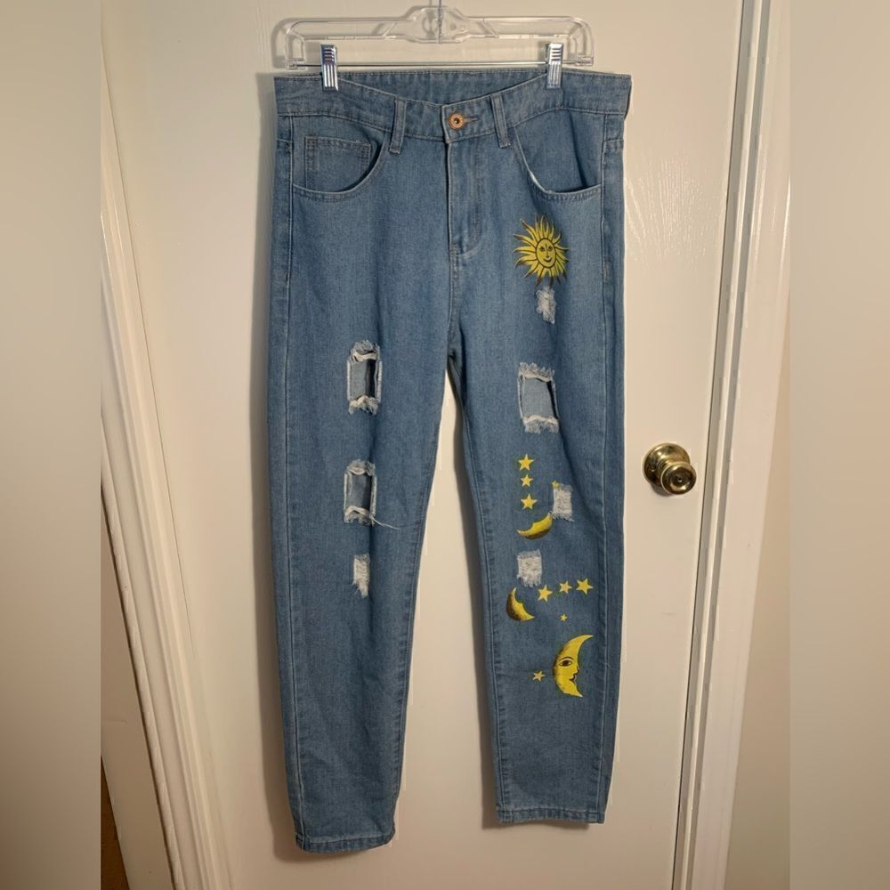 Romwe GUC sun/moon ripped wide leg jeans Size 32